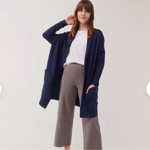 Pact Airplane Cardigan Organic Cotton Long Open-Front Navy size S/M Cozy Travel